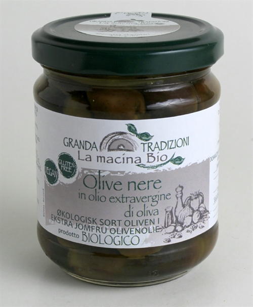 Oliven, sorte/sten 180g Øko, i ex jomfru